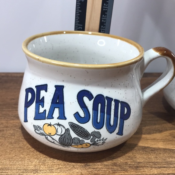 ✨Sold✨ Vintage Stoneware Pea Soup Mugs Set Of Two Made In Korea - Picture 10 of 11